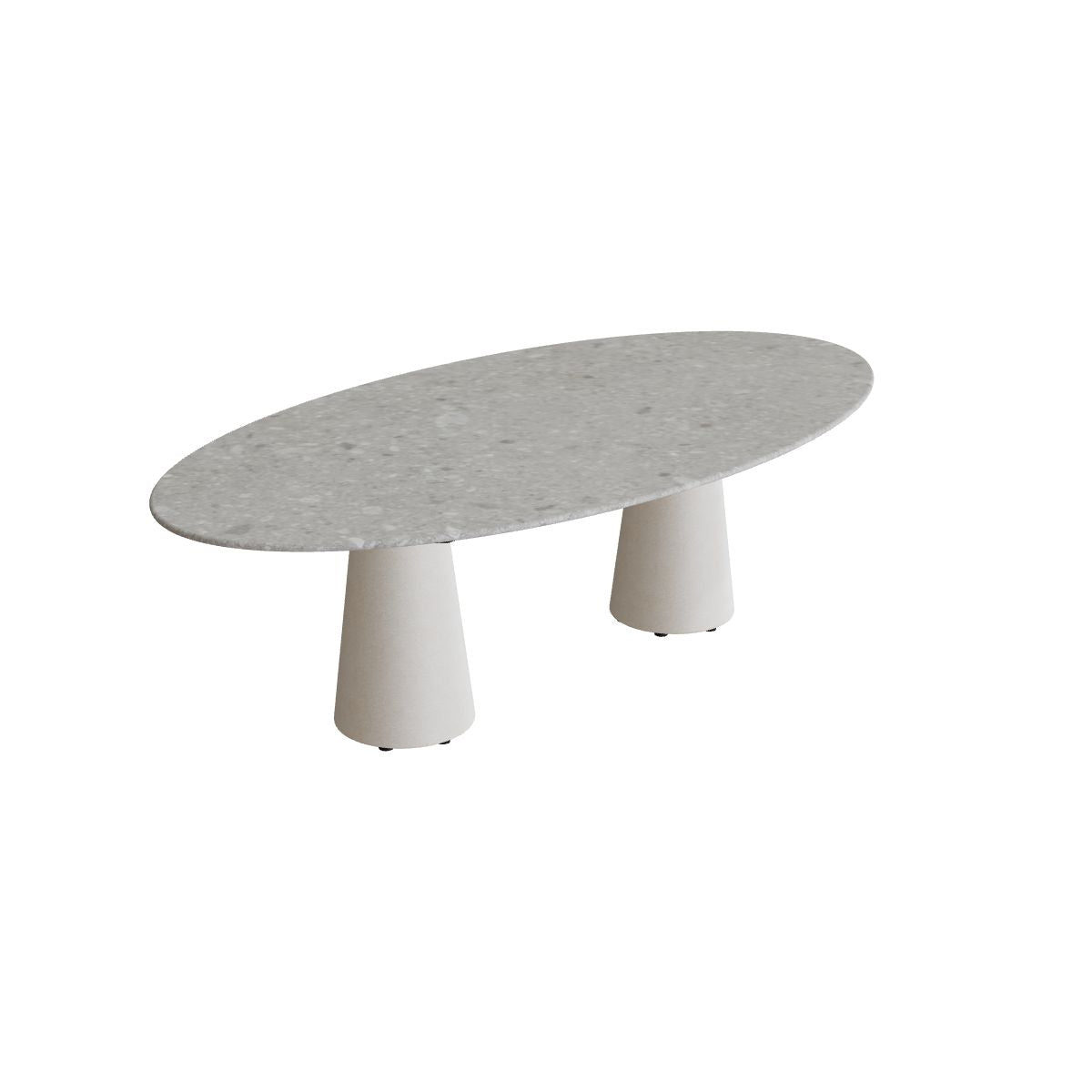 Royal Botania Conix Tisch Ellipse 250 x 130 cm, Esstisch, Sockel sand (desert), Keramik grau gemustert (Ceppo Dolomitica)