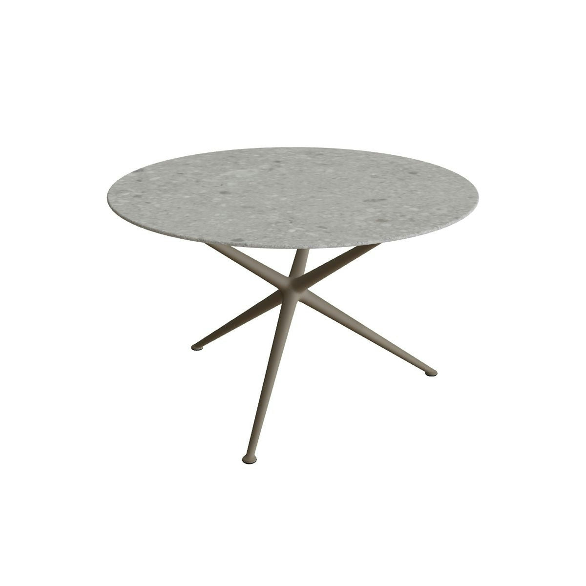 Royal Botania Exes Tisch rund 120 cm – sand · Keramik grau gemustert (Ceppo Dolomitica)