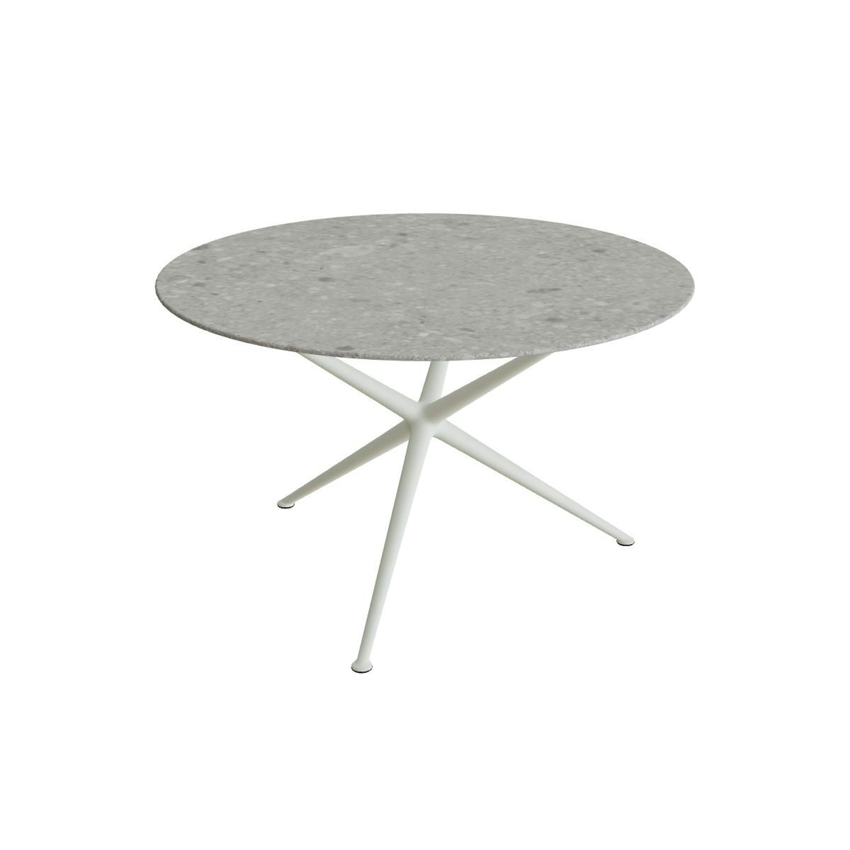 Royal Botania Exes Tisch rund 120 cm – weiß · Keramik grau gemustert (Ceppo Dolomitica)