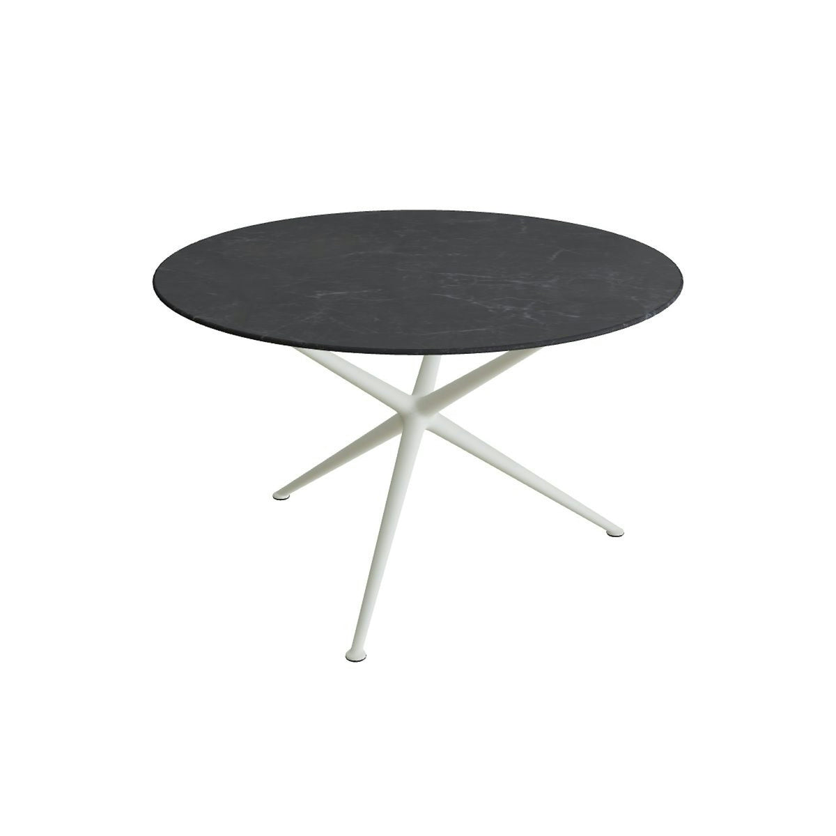 Royal Botania Exes Tisch rund 120 cm – weiß · Keramik schwarz geädert (Nero Marquina)