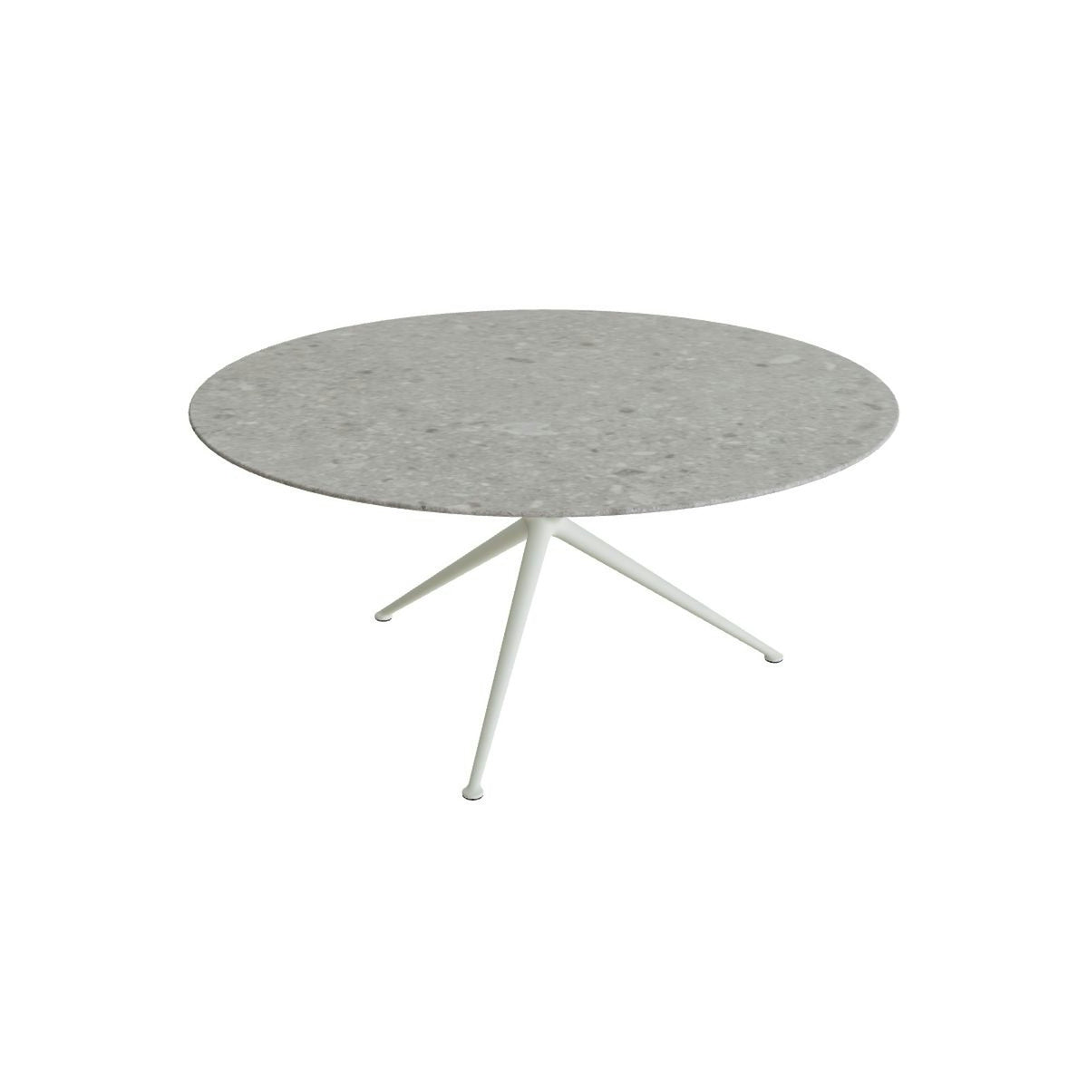 Royal Botania Exes Tisch rund 160 cm – weiß · Keramik grau gemustert (Ceppo Dolomitica)