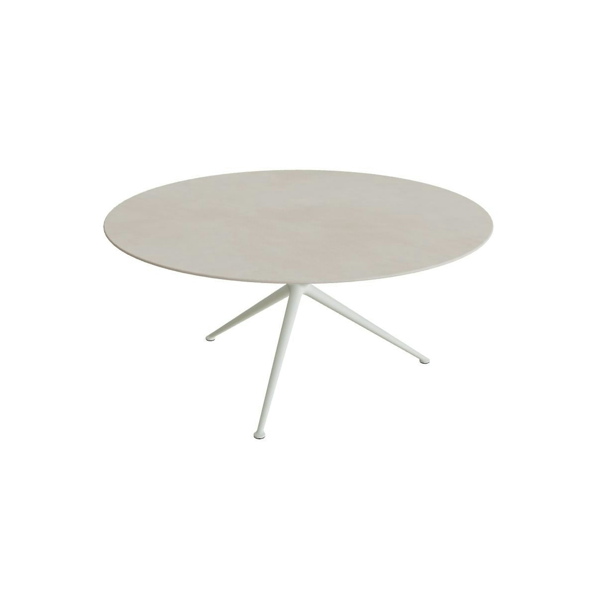 Royal Botania Exes Tisch rund 160 cm – weiß · Keramik zementgrau (Cemento Luminoso)