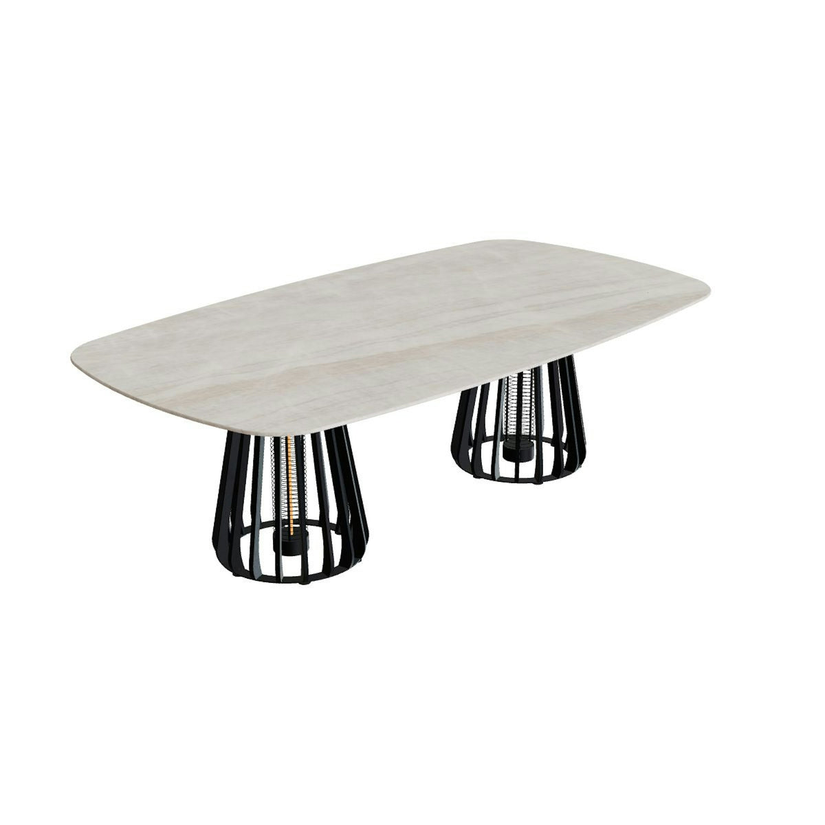 Royal Botania Furniz Tisch oval 220 x 120 cm – niedriger Esstisch, H 67 cm · anthrazit · Keramik grau-braun geädert (Strato Quartz)