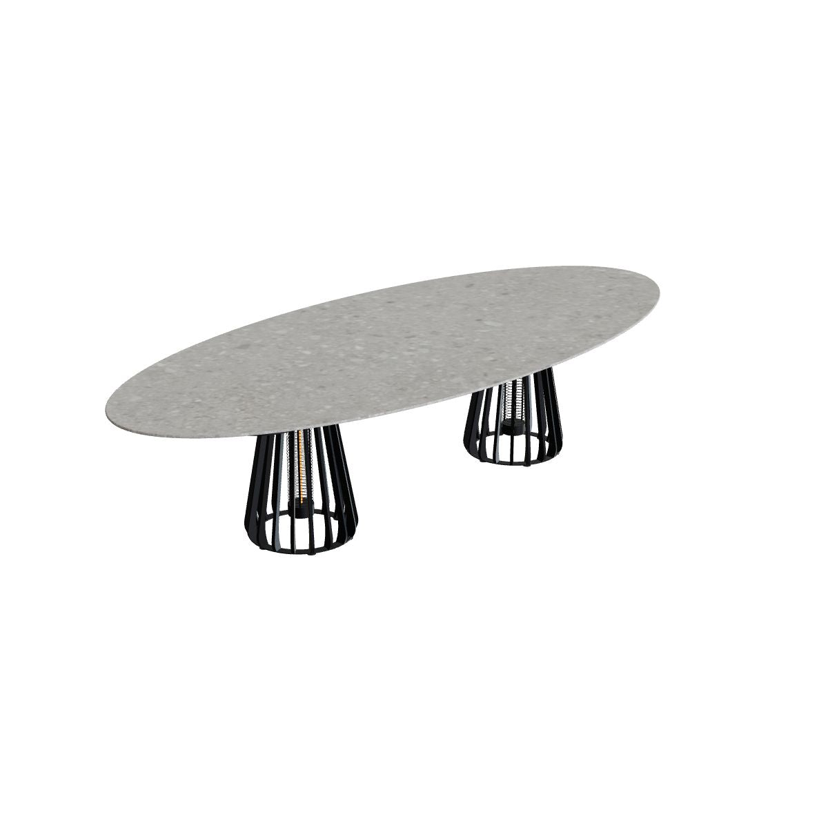 Royal Botania Furniz Tisch Ellipse 320 x 140 cm, Esstisch, Gestell anthrazit, Keramik grau gemustert (Ceppo Dolomitica)