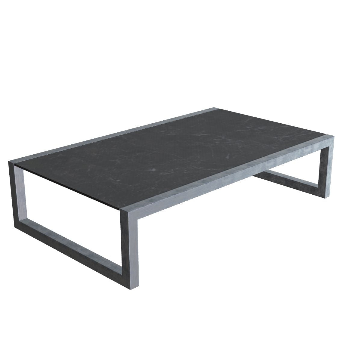 Royal Botania Ninix Loungetisch 150 x 90 cm, Gestell Edelstahl elektropoliert, Keramik schwarz geädert (Nero Marquina)