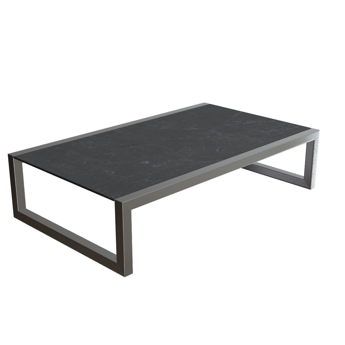 Royal Botania Ninix Loungetisch 150 x 90 cm, Gestell Edelstahl gebürstet, Keramik schwarz geädert (Nero Marquina)