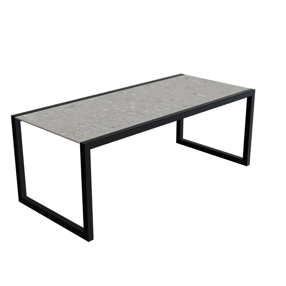 Royal Botania Ninix Tisch 200 x 90 cm, Gestell anthrazit, Keramik grau gemustert (Ceppo Dolomitica)