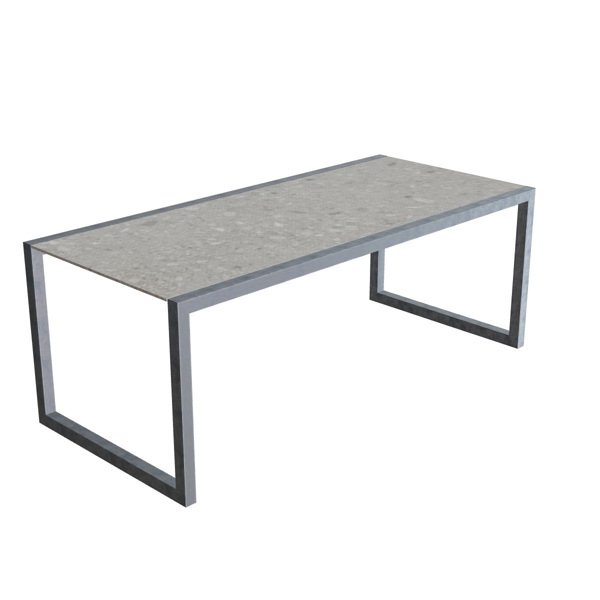 Royal Botania Ninix Tisch 200 x 90 cm, Gestell Edelstahl elektropoliert, Keramik grau gemustert (Ceppo Dolomitica)