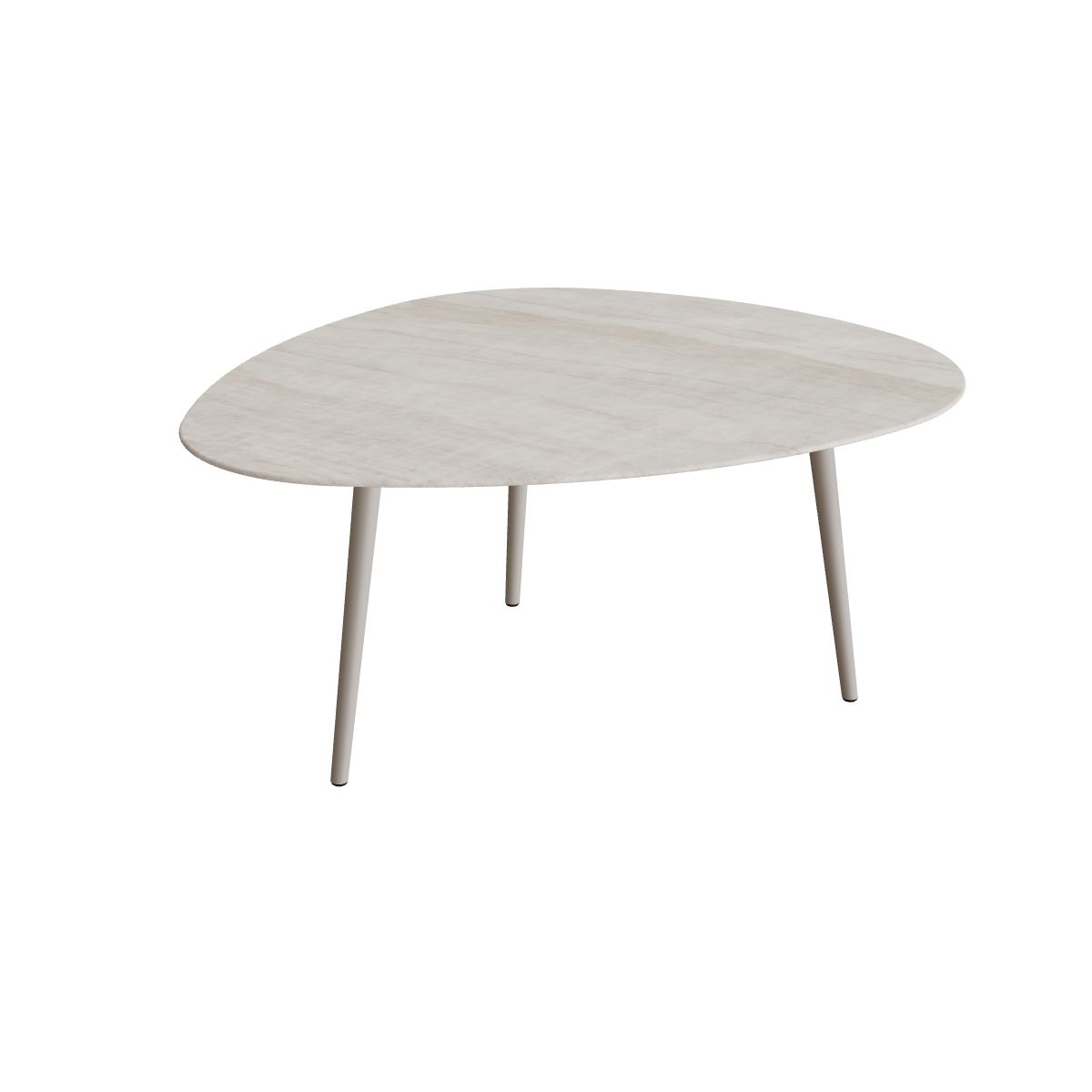 Royal Botania Styletto Low-Dining-Tisch Plektrum 150 cm, Alu pebble, Keramik grau-braun geädert (Strato Quartz)