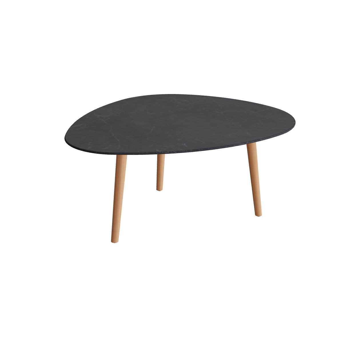 Royal Botania Styletto Low-Dining-Tisch Plektrum 150 cm, Teakbeine, Keramik schwarz geädert (Nero Marquina)
