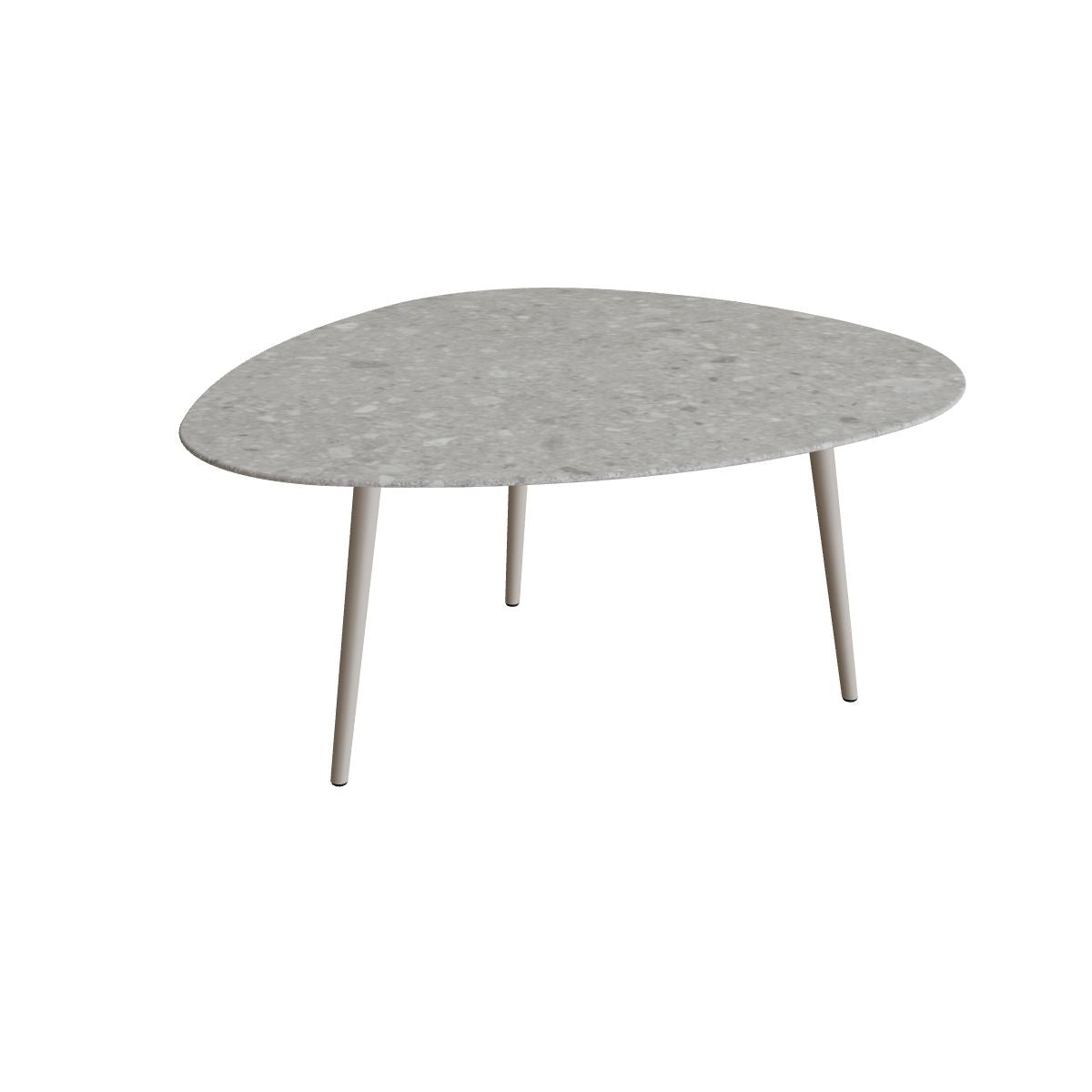 Royal Botania Styletto Low-Dining-Tisch Plektrum 150 cm, Alu pebble, Keramik grau gemustert (Ceppo Dolomitica)