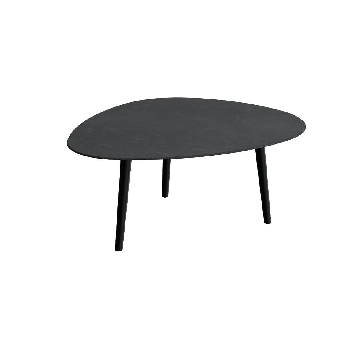 Royal Botania Styletto Loungetisch niedrig Plektrum 150 cm – Alu anthrazit · Keramik schwarz geädert (Nero Marquina)