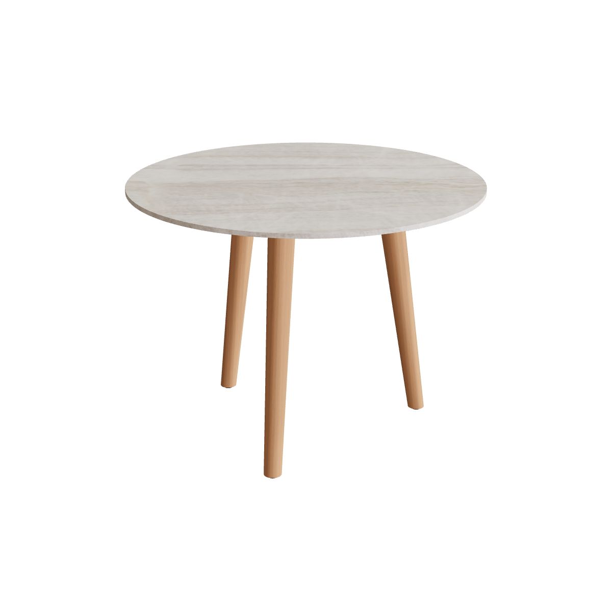 Royal Botania Styletto Low-Dining-Tisch rund 90 cm, Teakbeine, Keramik grau-braun geädert (Strato Quartz)