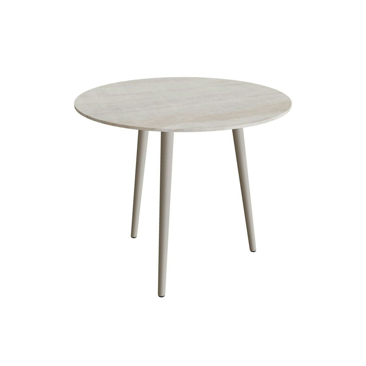 Royal Botania Styletto Esstisch rund 90 cm – Alu pebble · Keramik grau-braun geädert (Strato Quartz)