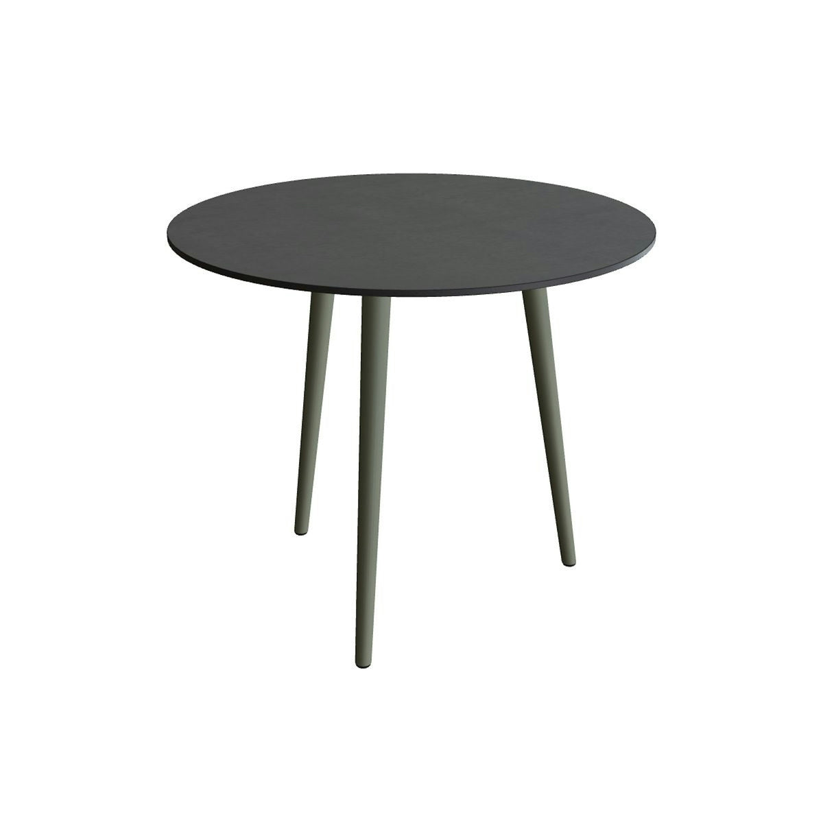 Royal Botania Styletto Esstisch rund 90 cm – Alu salbeigrün (sage) · Keramik schwarz (black)