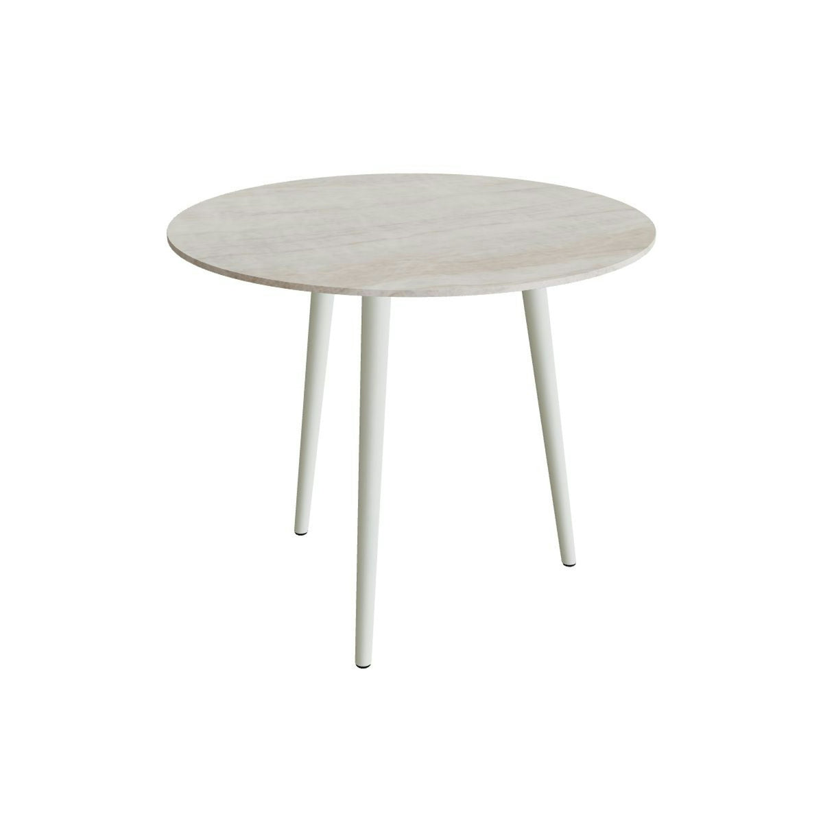 Royal Botania Styletto Esstisch rund 90 cm – Alu weiß · Keramik grau-braun geädert (Strato Quartz)