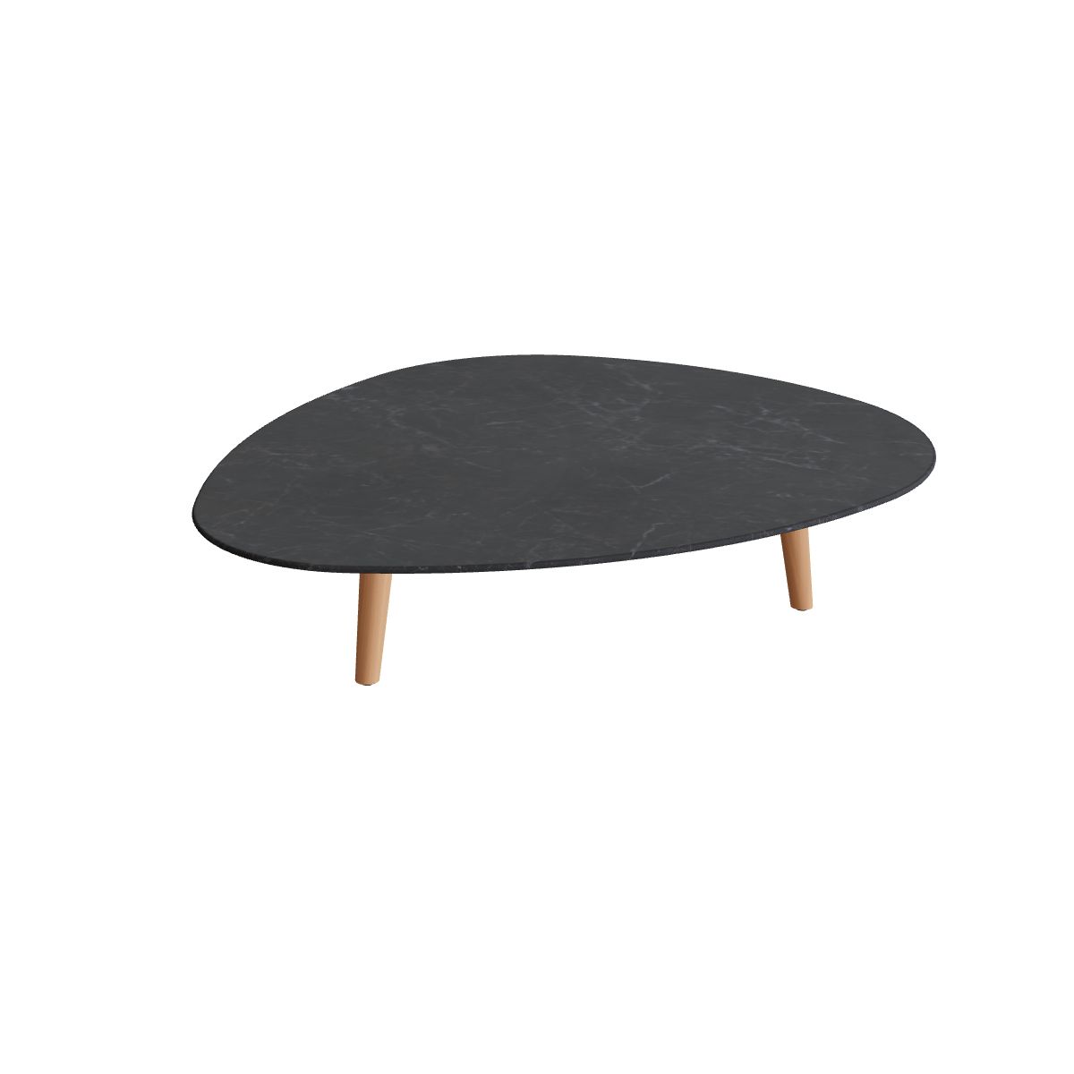 Royal Botania Styletto Loungetisch niedrig Plektrum 150 cm, Teakbeine, Keramik schwarz geädert (Nero Marquina)