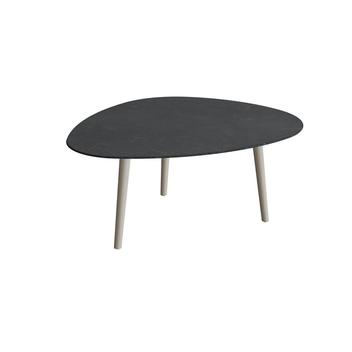 Royal Botania Styletto Loungetisch niedrig Plektrum 150 cm – Alu pebble · Keramik schwarz geädert (Nero Marquina)