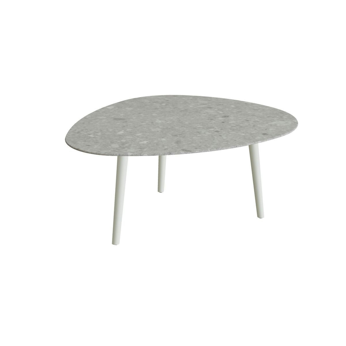 Royal Botania Styletto Loungetisch niedrig Plektrum 150 cm – Alu weiß · Keramik grau gemustert (Ceppo Dolomitica)