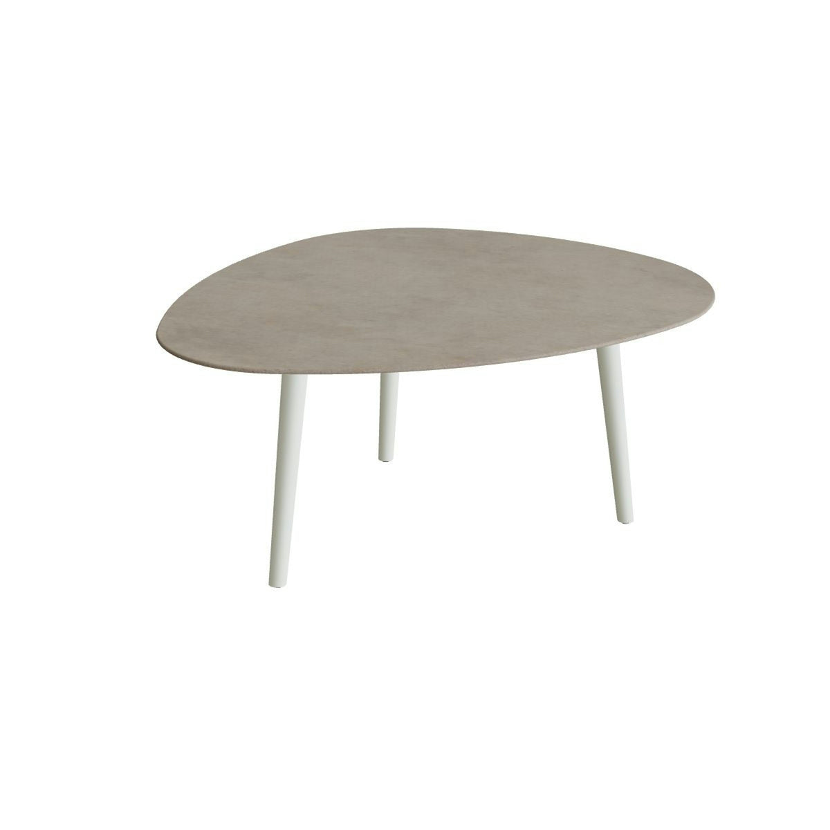 Royal Botania Styletto Loungetisch niedrig Plektrum 150 cm – Alu weiß · Keramik graubraun (Terra Sabbia)
