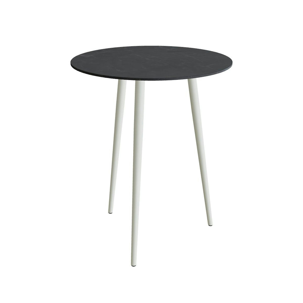 Royal Botania Styletto Bartisch rund 90 cm – Alu weiß · Keramik schwarz geädert (Nero Marquina)