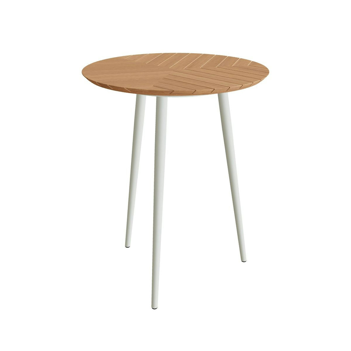 Royal Botania Styletto Bartisch rund 90 cm – Alu weiß · Teak