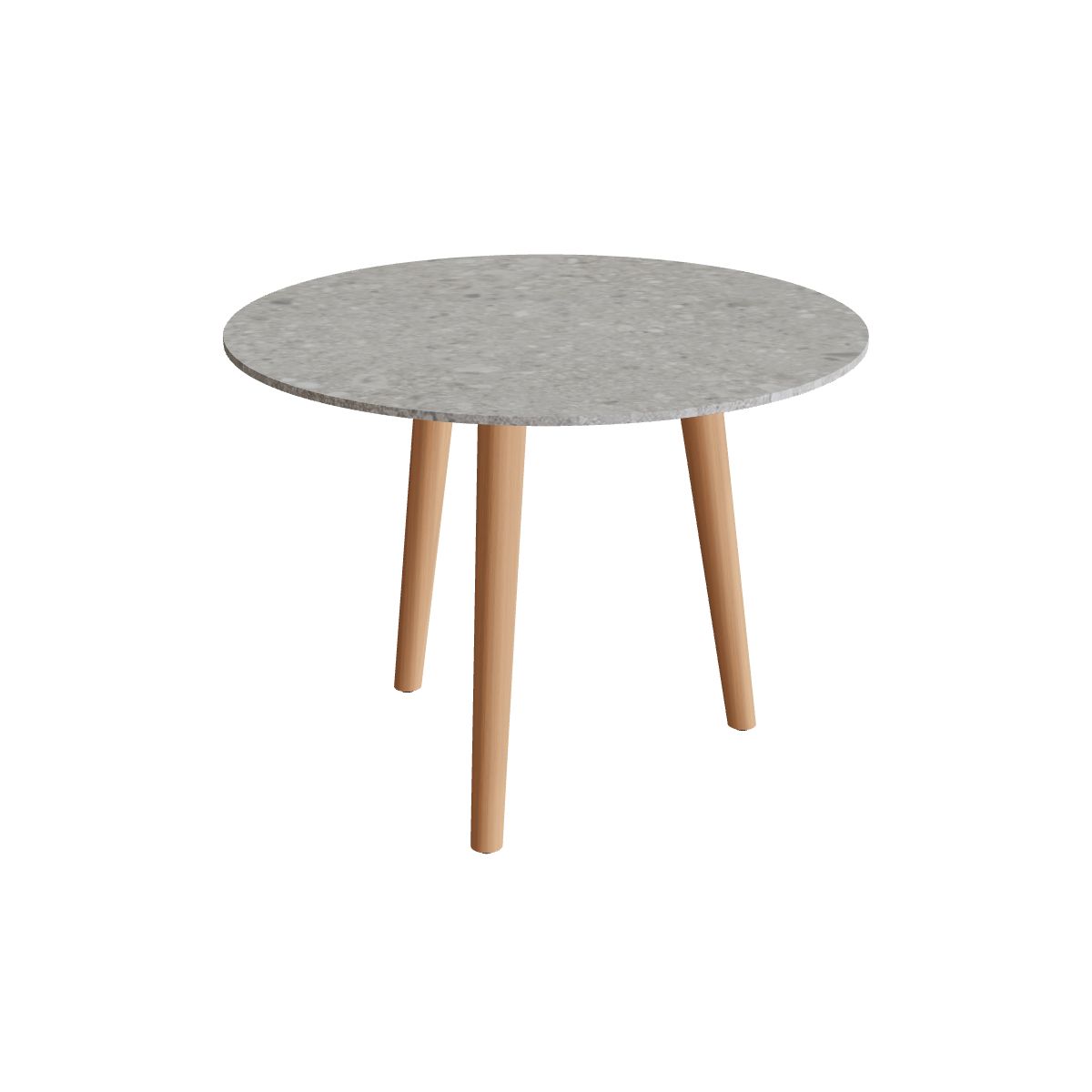 Royal Botania Styletto Low-Dining-Tisch rund 90 cm, Teakbeine, Keramik grau gemustert (Ceppo Dolomitica)