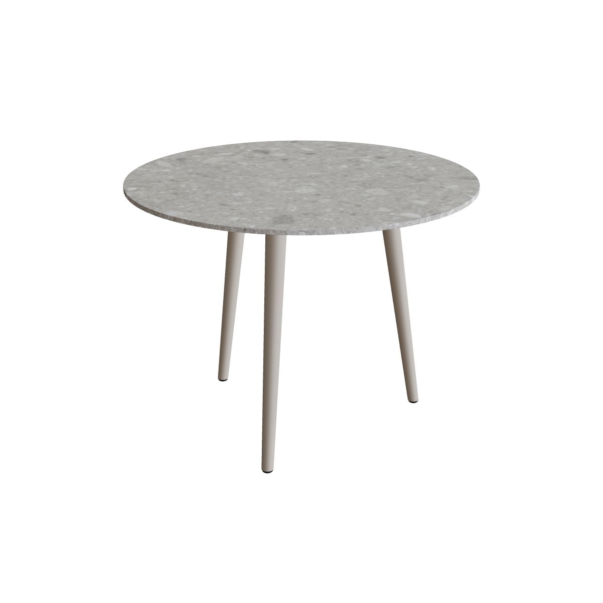 Royal Botania Styletto Low-Dining-Tisch rund 90 cm, Alu pebble, Keramik grau gemustert (Ceppo Dolomitica)