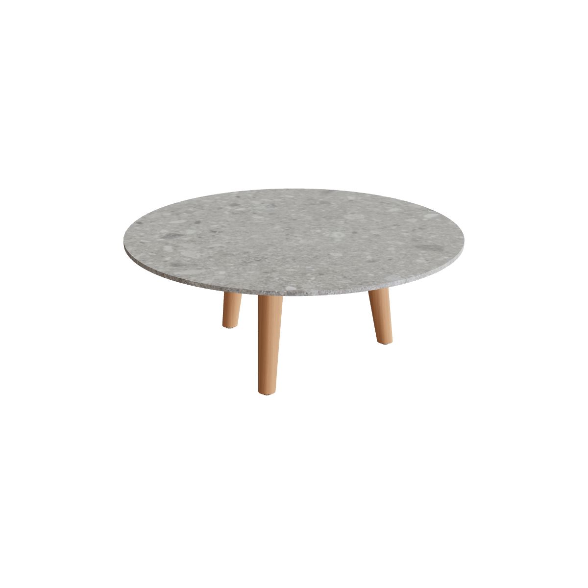 Royal Botania Styletto Loungetisch niedrig rund 90 cm, Teakbeine, Keramik grau gemustert (Ceppo Dolomitica)