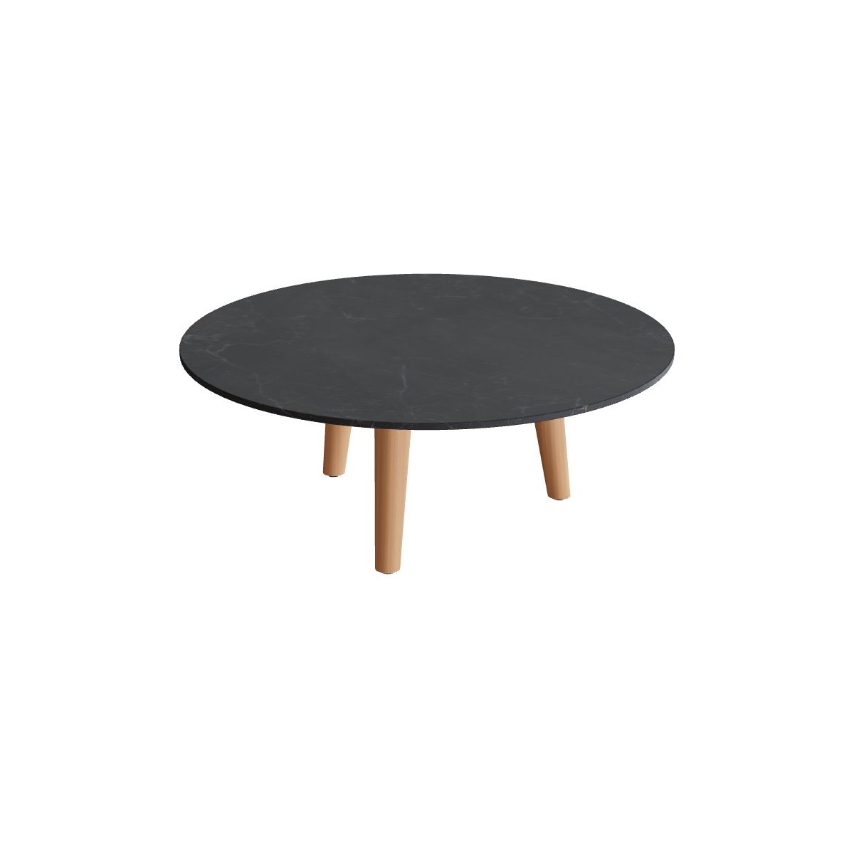Royal Botania Styletto Loungetisch niedrig rund 90 cm, Teakbeine, Keramik schwarz geädert (Nero Marquina)
