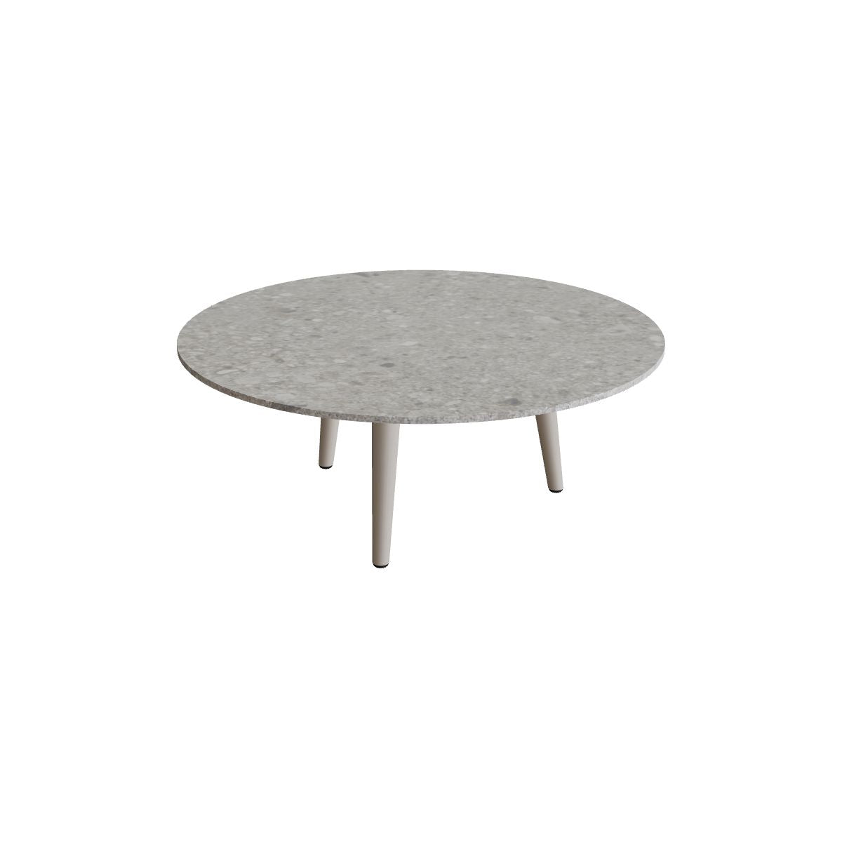 Royal Botania Styletto Loungetisch niedrig rund 90 cm, Alu pebble, Keramik grau gemustert (Ceppo Dolomitica)