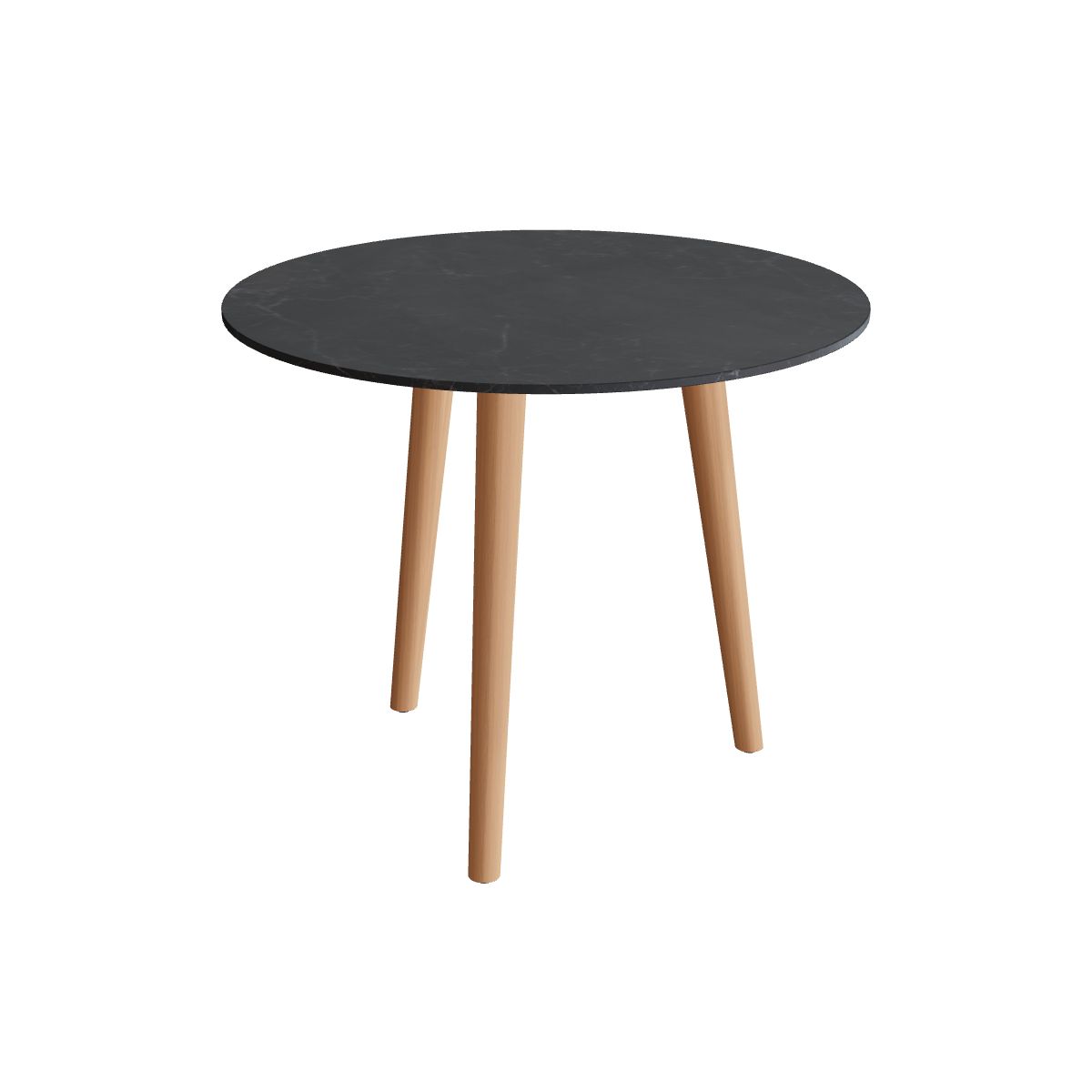 Royal Botania Styletto Esstisch rund 90 cm, Teakbeine, Keramik schwarz geädert (Nero Marquina)