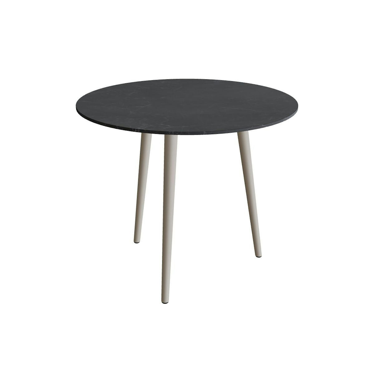 Royal Botania Styletto Esstisch rund 90 cm – Alu pebble · Keramik schwarz geädert (Nero Marquina)