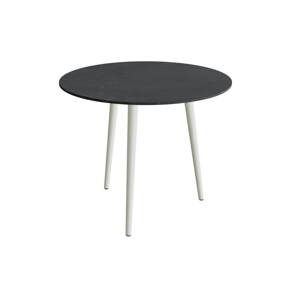 Royal Botania Styletto Esstisch rund 90 cm – Alu weiß · Keramik schwarz geädert (Nero Marquina)