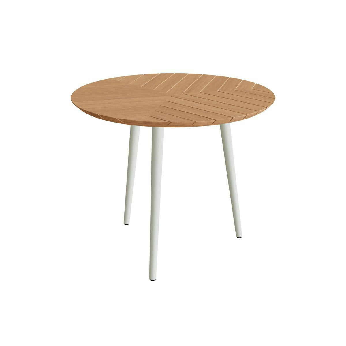 Royal Botania Styletto Esstisch rund 90 cm – Alu weiß · Teak