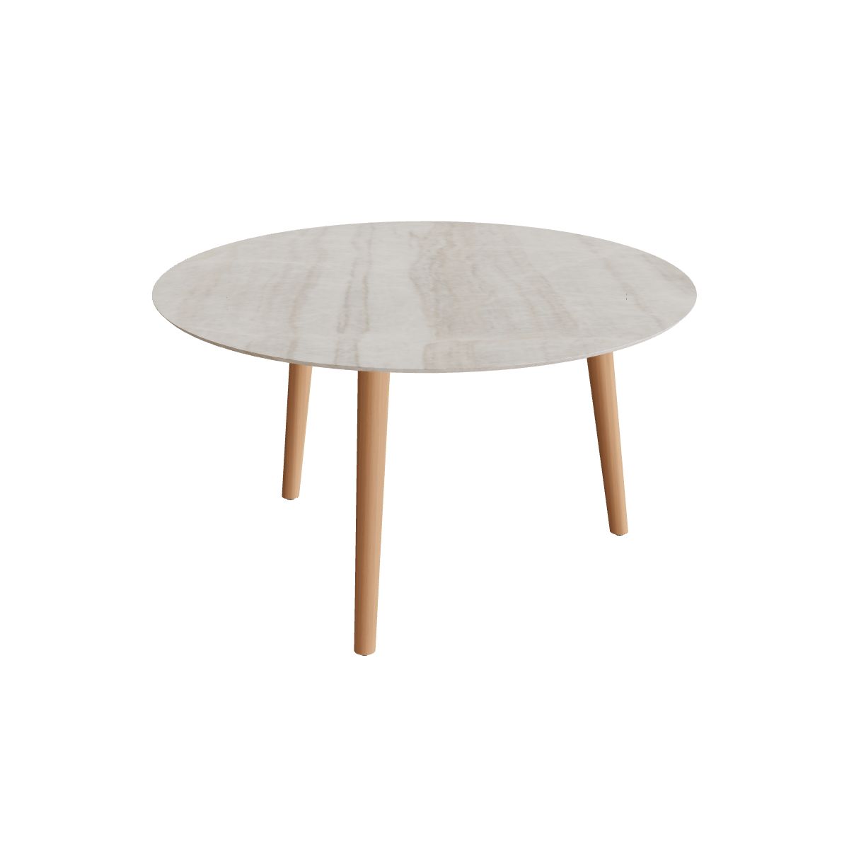 Royal Botania Styletto Low-Dining-Tisch rund 120 cm, Teakbeine, Keramik grau-braun geädert (Strato Quartz)