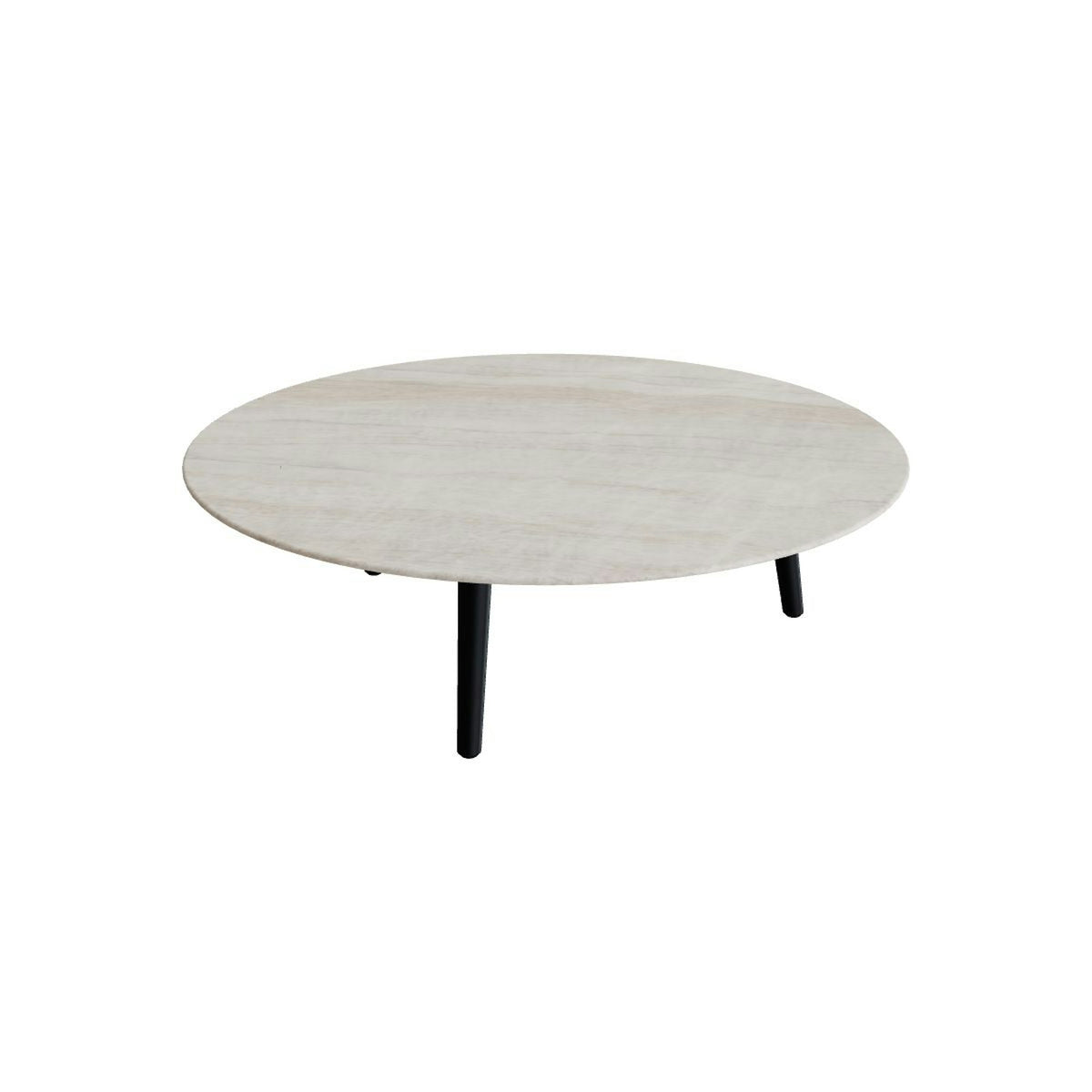 Royal Botania Styletto Loungetisch niedrig rund 120 cm – Alu anthrazit · Keramik grau-braun geädert (Strato Quartz)