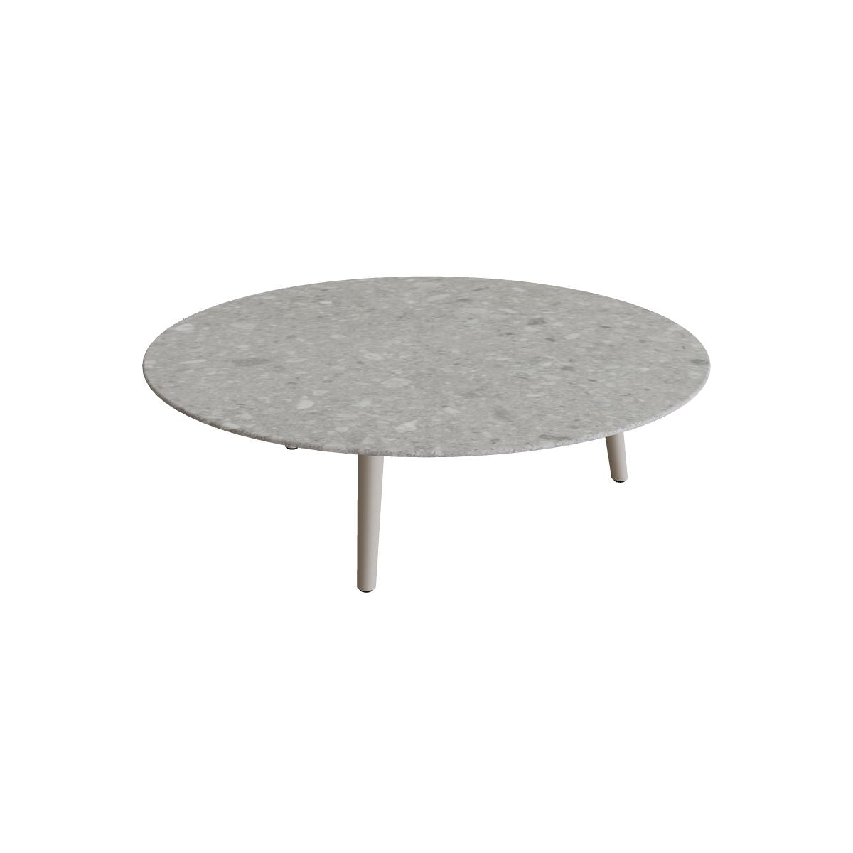 Royal Botania Styletto Loungetisch niedrig rund 120 cm, Alu pebble, Keramik grau gemustert (Ceppo Dolomitica)