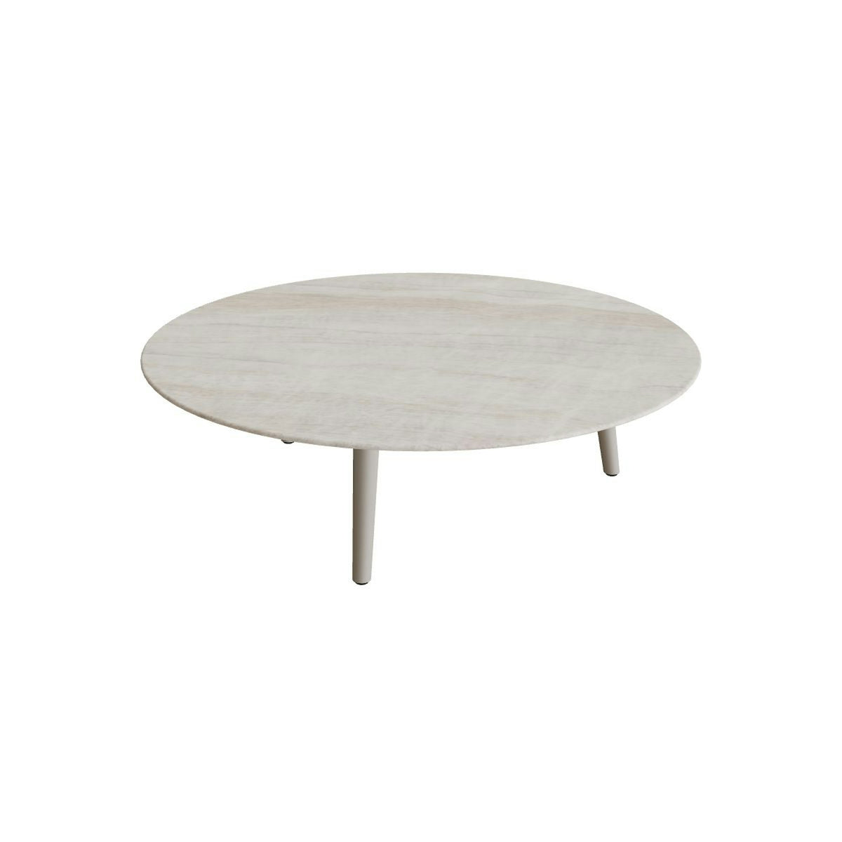 Royal Botania Styletto Loungetisch niedrig rund 120 cm – Alu pebble · Keramik grau-braun geädert (Strato Quartz)