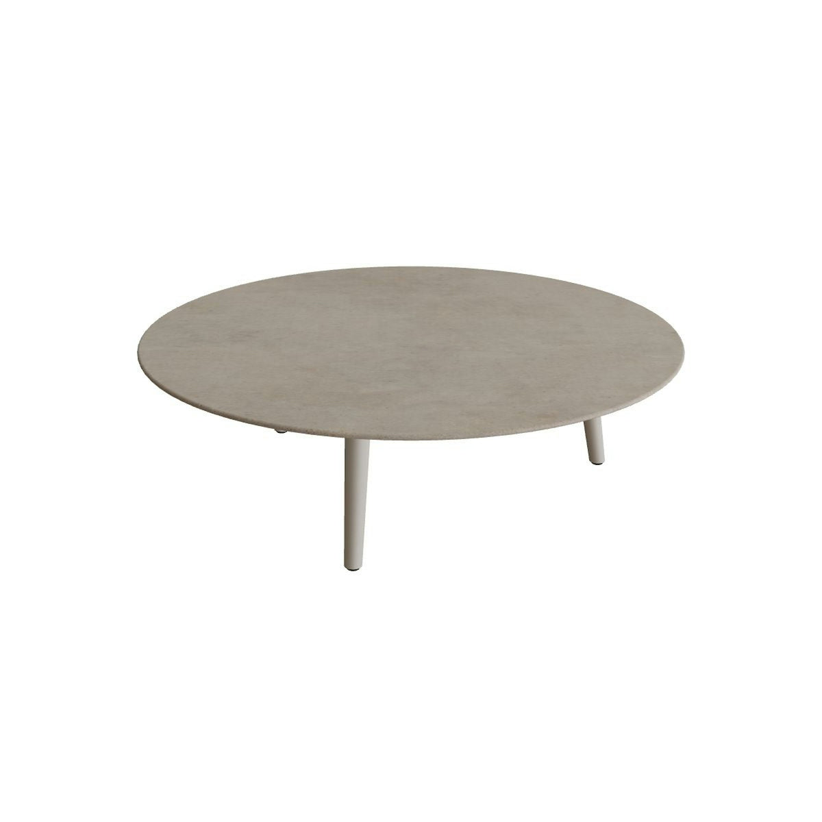 Royal Botania Styletto Loungetisch niedrig rund 120 cm – Alu pebble · Keramik graubraun (Terra Sabbia)