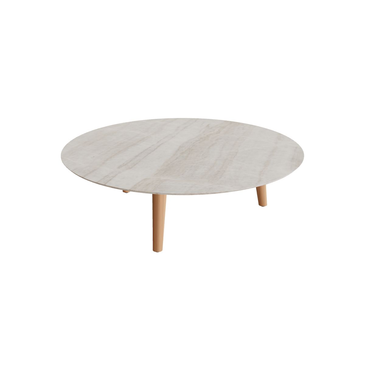 Royal Botania Styletto Loungetisch niedrig rund 120 cm, Teakbeine, Keramik grau-braun geädert (Strato Quartz)