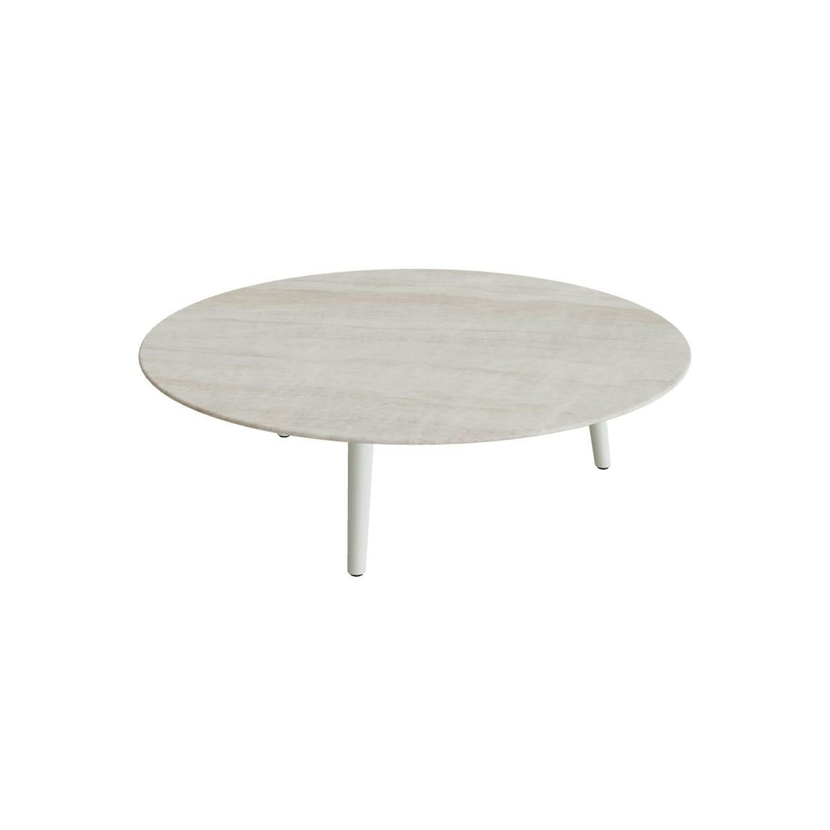 Royal Botania Styletto Loungetisch niedrig rund 120 cm – Alu weiß · Keramik grau-braun geädert (Strato Quartz)