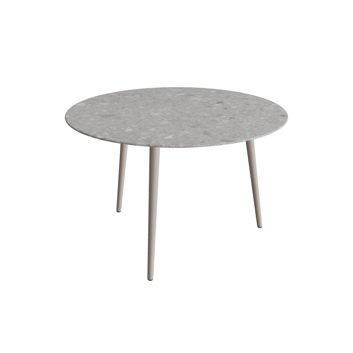 Royal Botania Styletto Esstisch rund 120 cm, Alu pebble, Keramik grau gemustert (Ceppo Dolomitica)