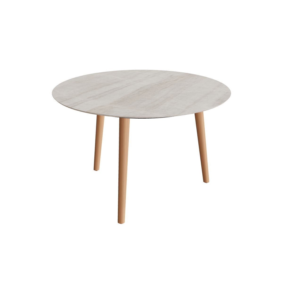 Royal Botania Styletto Esstisch rund 120 cm, Teakbeine, Keramik grau-braun geädert (Strato Quartz)