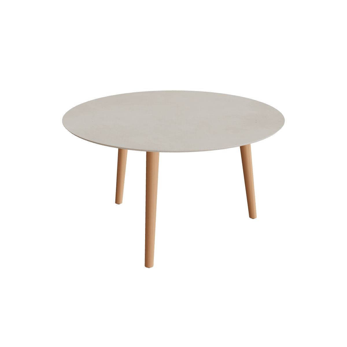 Royal Botania Styletto Low-Dining-Tisch rund 120 cm, Teakbeine, Keramik zementgrau (Cemento Luminoso)