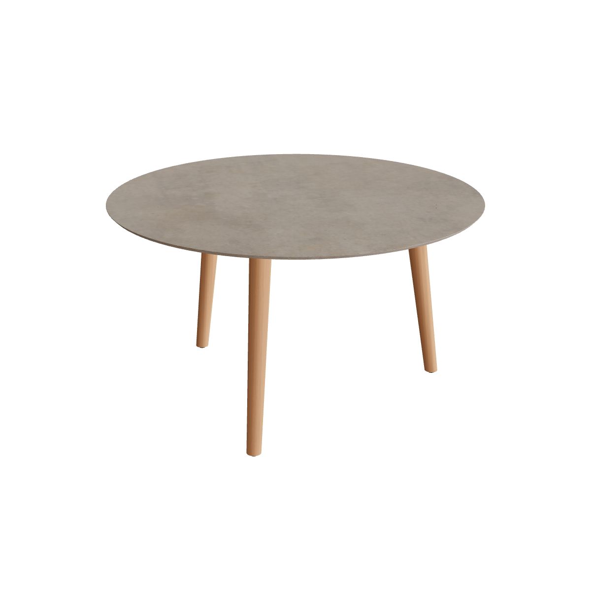 Royal Botania Styletto Low-Dining-Tisch rund 120 cm, Teakbeine, Keramik graubraun (Terra Sabbia)