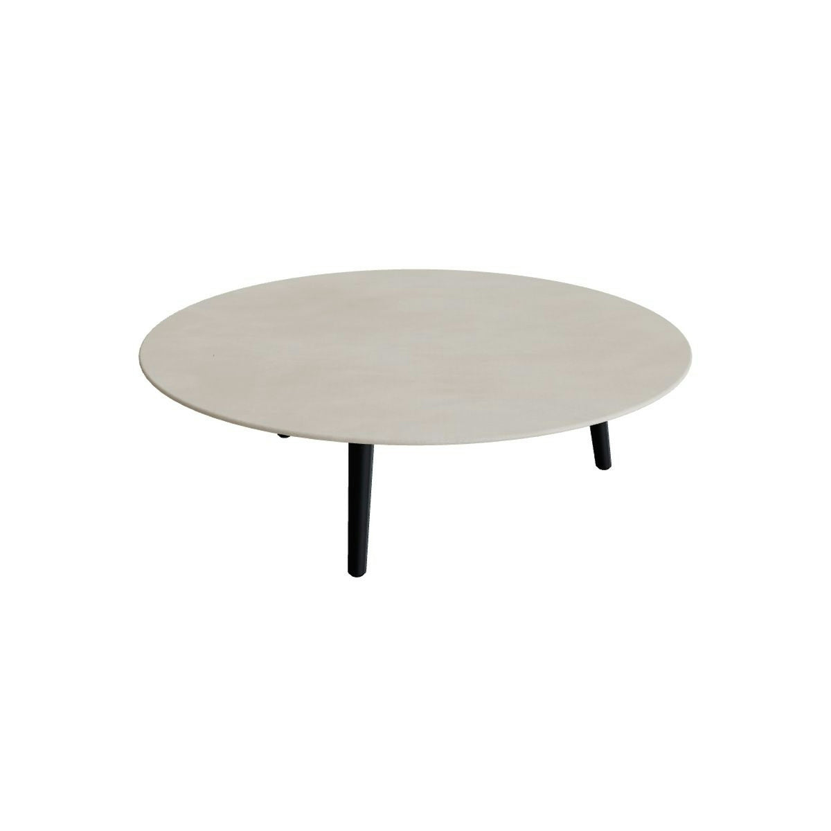 Royal Botania Styletto Loungetisch niedrig rund 120 cm – Alu anthrazit · Keramik zementgrau (Cemento Luminoso)