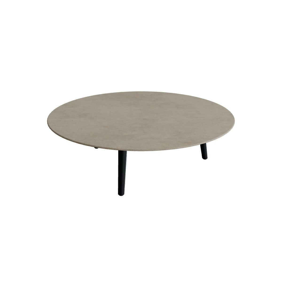 Royal Botania Styletto Loungetisch niedrig rund 120 cm – Alu anthrazit · Keramik graubraun (Terra Sabbia)