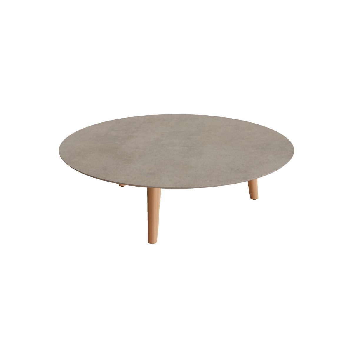Royal Botania Styletto Loungetisch niedrig rund 120 cm, Teakbeine, Keramik graubraun (Terra Sabbia)
