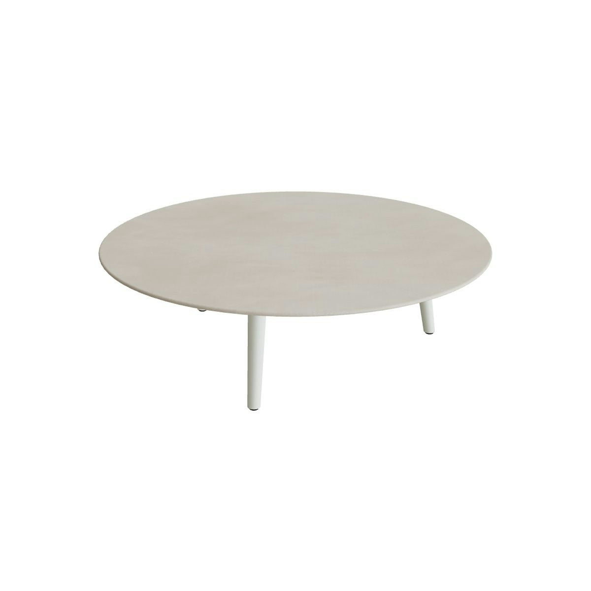 Royal Botania Styletto Loungetisch niedrig rund 120 cm – Alu weiß · Keramik zementgrau (Cemento Luminoso)